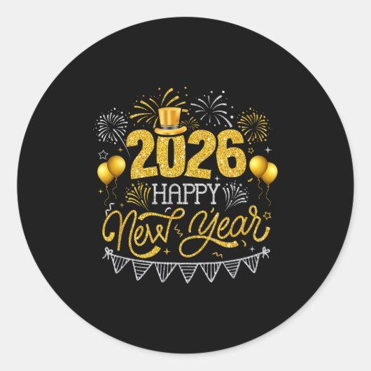 Happy New Year Party 2026 Ballon Family Matching F Ronde Sticker (Voorkant)