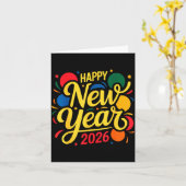 Happy New Year Party 2026 Ballon Family Matching M Kaart (Gele Bloem)