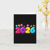 Happy New Year Party 2026 Ballon Family Matching M Kaart (Gele Bloem)