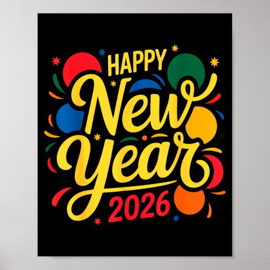 Happy New Year Party 2026 Ballon Family Matching M Poster (Voorkant)