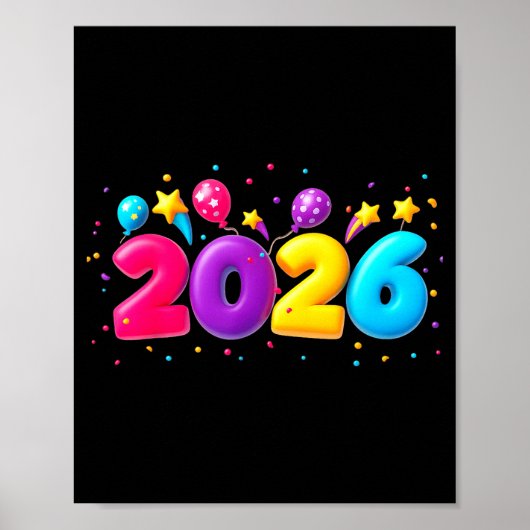 Happy New Year Party 2026 Ballon Family Matching M Poster (Voorkant)