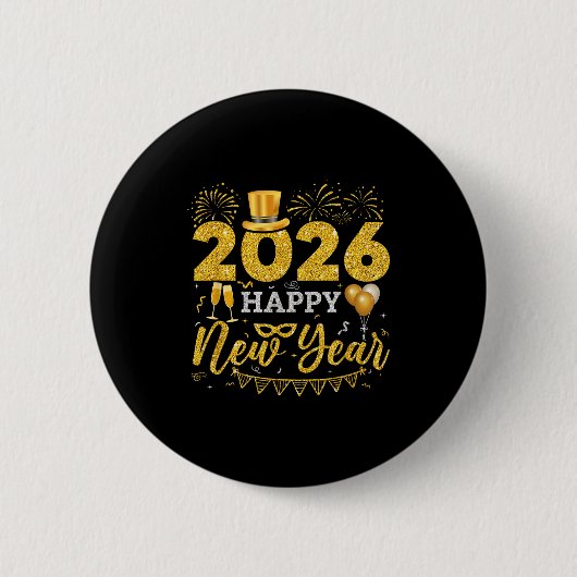 Happy New Year Party 2026 Ballon Family Matching M Ronde Button 5,7 Cm (Voorkant)
