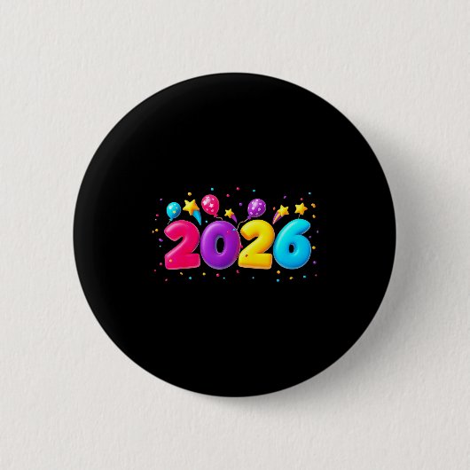 Happy New Year Party 2026 Ballon Family Matching M Ronde Button 5,7 Cm (Voorkant)