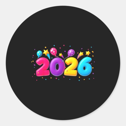 Happy New Year Party 2026 Ballon Family Matching M Ronde Sticker (Voorkant)