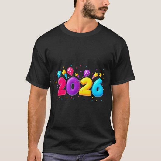 Happy New Year Party 2026 Ballon Family Matching M T-shirt (Voorkant)