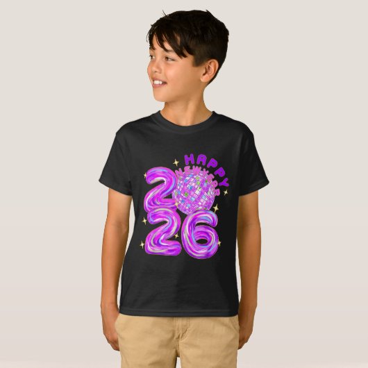 Happy New Year Party 2026 Ballon Family Matching M T-shirt (Voorkant volledig)