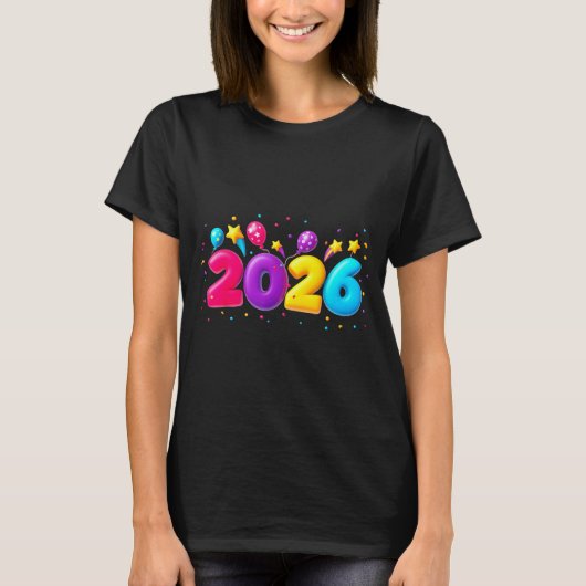 Happy New Year Party 2026 Ballon Family Matching M T-shirt (Voorkant)