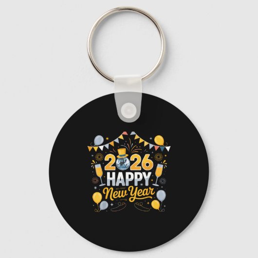 Happy New Year Party 2026 Balloon Family Matching Sleutelhanger (Voorkant)