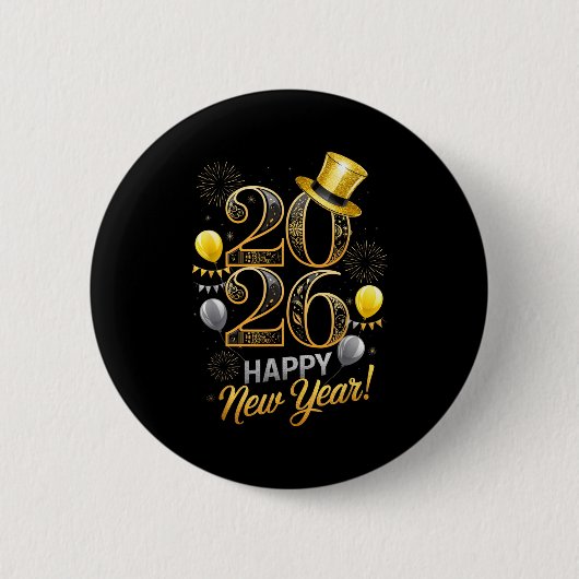 Happy New Year Party 2026 Family Matching Balloon Ronde Button 5,7 Cm (Voorkant)