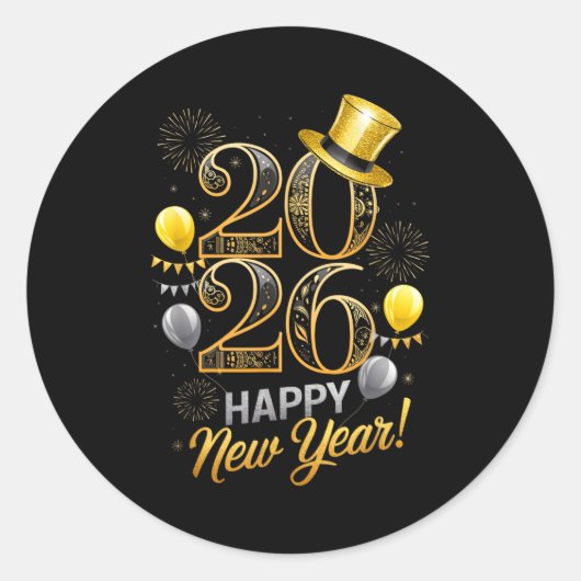 Happy New Year Party 2026 Family Matching Balloon  Ronde Sticker (Voorkant)