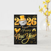 Happy New Year Party 2026 Funny Balloon Family Mat Kaart (Gele Bloem)