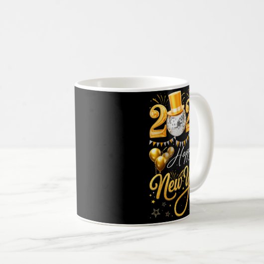 Happy New Year Party 2026 Funny Balloon Family Mat Koffiemok (Voorkant rechts)