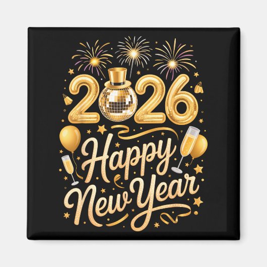 Happy New Year Party 2026 Funny Balloon Family Mat Magneet (Voorkant)