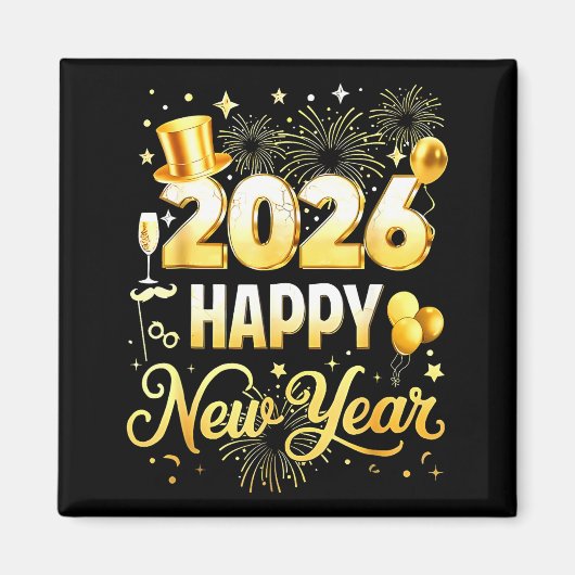 Happy New Year Party 2026 Funny Balloon Family Mat Magneet (Voorkant)