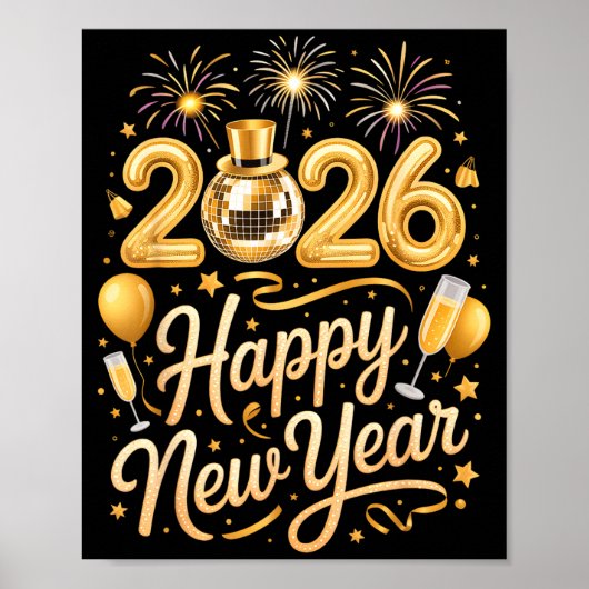 Happy New Year Party 2026 Funny Balloon Family Mat Poster (Voorkant)