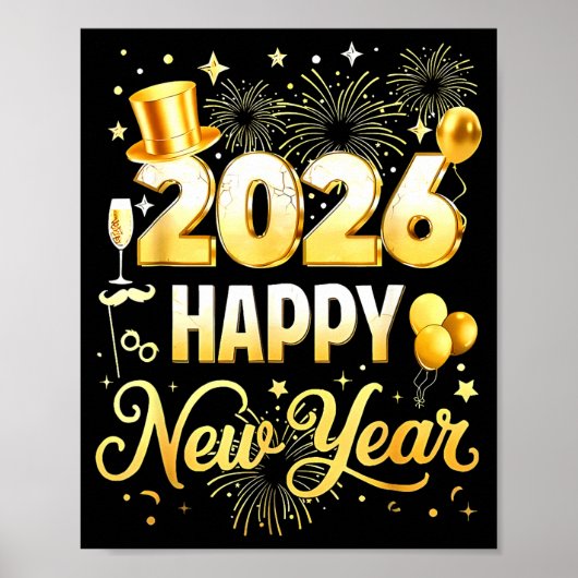 Happy New Year Party 2026 Funny Balloon Family Mat Poster (Voorkant)
