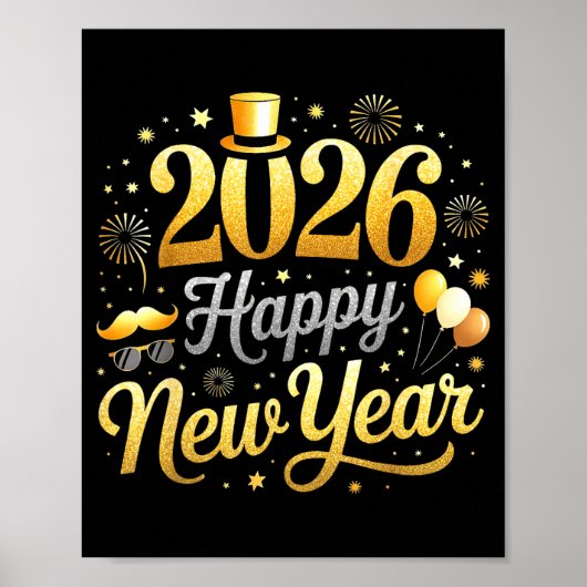 Happy New Year Party 2026 Funny Balloon Family Mat Poster (Voorkant)