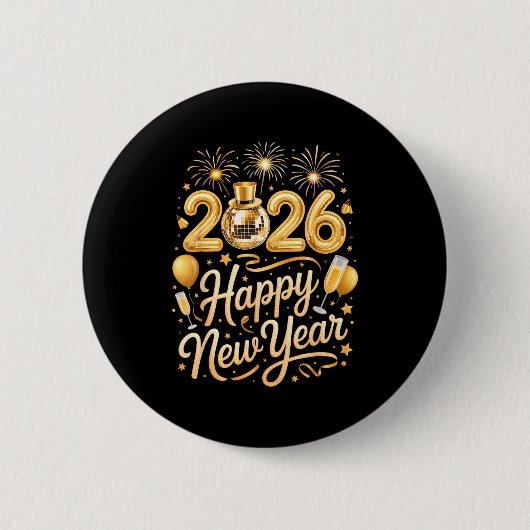 Happy New Year Party 2026 Funny Balloon Family Mat Ronde Button 5,7 Cm (Voorkant)
