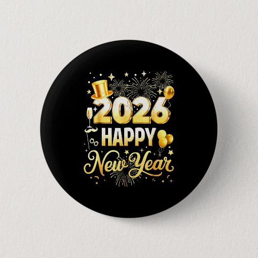 Happy New Year Party 2026 Funny Balloon Family Mat Ronde Button 5,7 Cm (Voorkant)
