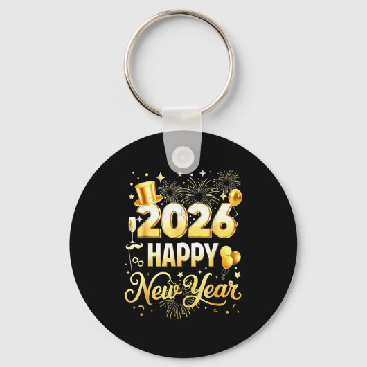 Happy New Year Party 2026 Funny Balloon Family Mat Sleutelhanger (Voorkant)