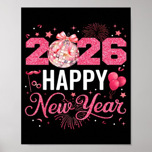 Happy New Year Party 2026 Funny Disco Ball Family  Poster (Voorkant)