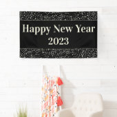 Happy New Year Party Celebration Confetti Zwart Spandoek (Insitu)