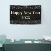 Happy New Year Party Celebration Confetti Zwart Spandoek (Beurs)