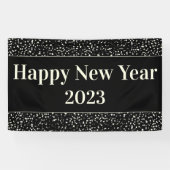 Happy New Year Party Celebration Confetti Zwart Spandoek (Horizontaal)