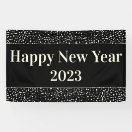 Happy New Year Party Celebration Confetti Zwart Spandoek