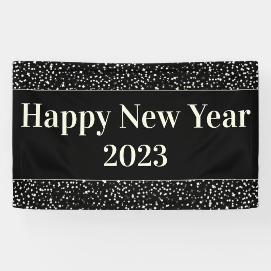 Happy New Year Party Celebration Confetti Zwart Spandoek (Horizontaal)