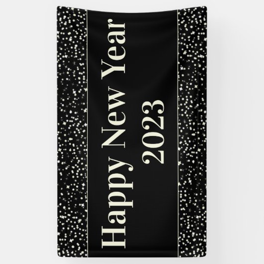 Happy New Year Party Celebration Confetti Zwart Spandoek (Verticaal)
