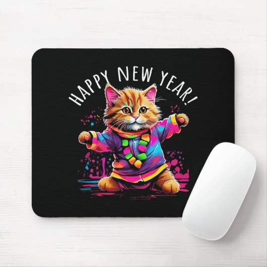 Happy New Year Party Dancing Cat Design  Muismat (Met muis)