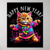Happy New Year Party Dancing Cat Design  Poster (Voorkant)