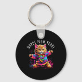 Happy New Year Party Dancing Cat Design Sleutelhanger (Voorkant)