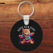 Happy New Year Party Dancing Cat Design  Sleutelhanger (Voorkant)