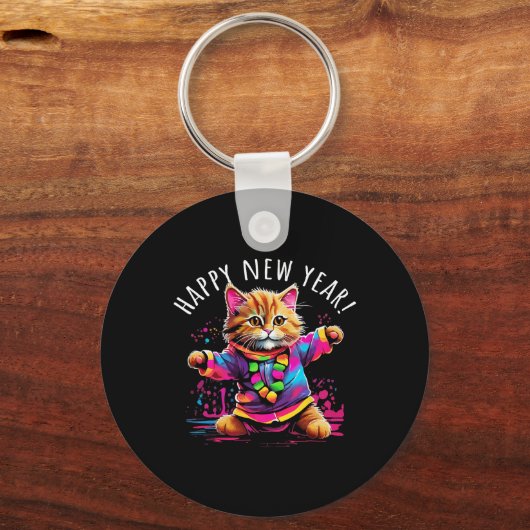 Happy New Year Party Dancing Cat Design  Sleutelhanger (Voorkant)