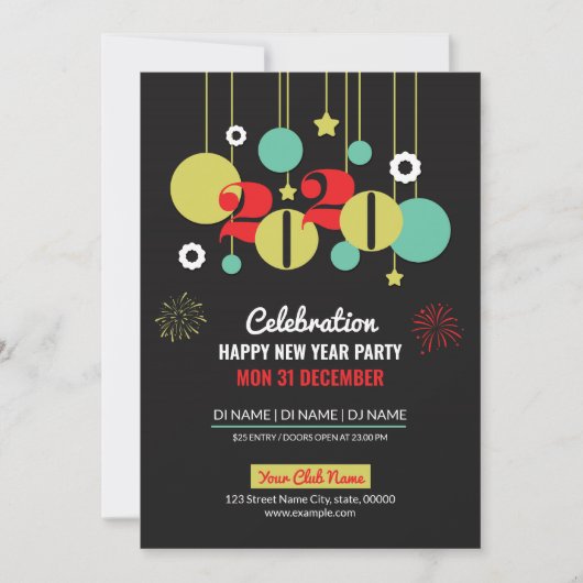 Happy New Year Party Invitation Flyer Kaart (Voorkant)
