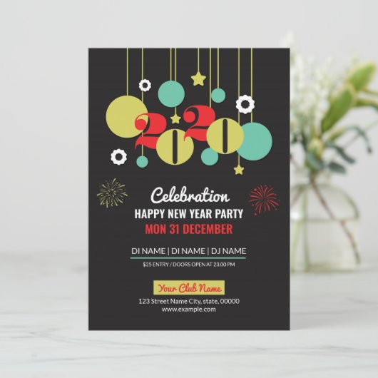 Happy New Year Party Invitation Flyer Kaart (Staand voorkant)