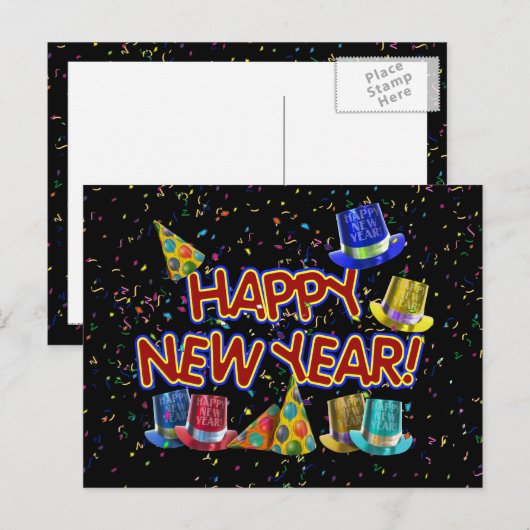 Happy New Year Party Petten Feestdagenkaart (Voorkant / Achterkant)