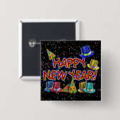 Happy New Year Party Petten Vierkante Button 5,1 Cm (Voorkant /achterkant)