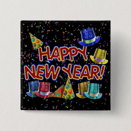 Happy New Year Party Petten Vierkante Button 5,1 Cm (Voorkant)