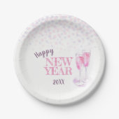 Happy New Year party roze champagne papier bord (Voorkant)