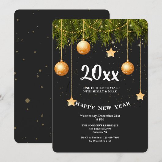 Happy New Year Party Uitnodiging (Voorkant / Achterkant)