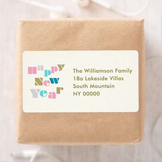 Happy New Year Pastel Groovy Retro Personalized Etiket (Insitu)
