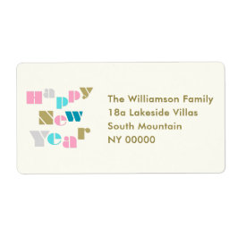Happy New Year Pastel Groovy Retro Personalized Etiket