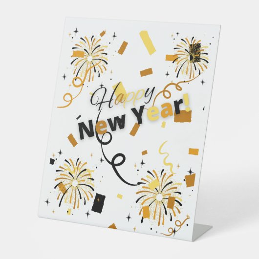 Happy New Year Pedestal Sign Reclamebord Met Voetstuk (Voorkant)