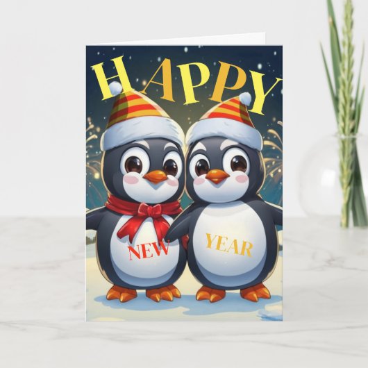 Happy New Year Penguin Feestdagen Kaart (Voorkant)