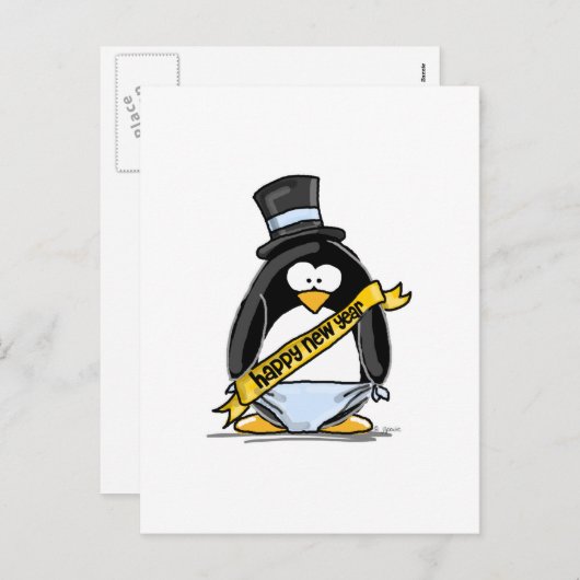 Happy New Year Penguin Feestdagenkaart (Voorkant / Achterkant)