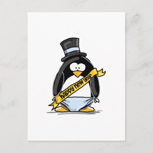 Happy New Year Penguin Feestdagenkaart (Voorkant)