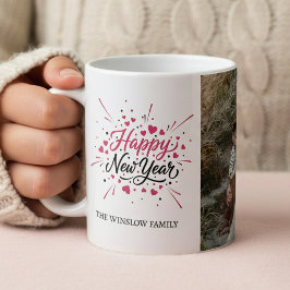Happy New Year  Personalized Family Name Photo Mug Koffiemok